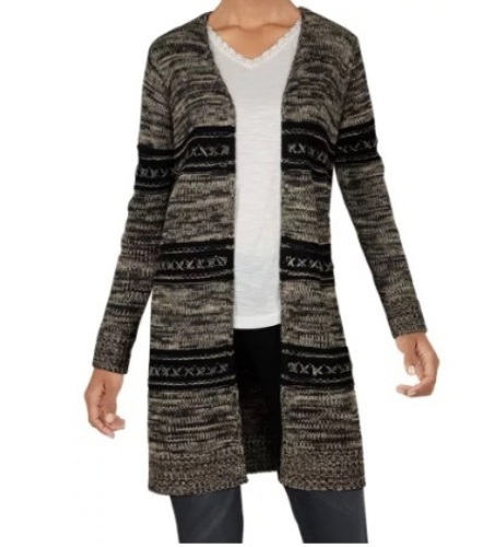 Natural Reflections Long-Sleeve Cross Stripe Cardigan for Ladies - Black/Tan - M, New with Damage - Lot 217