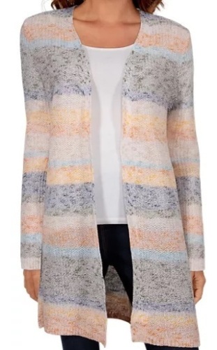 Natural Reflections Mesa Stripe Long-Sleeve Cardigan for Ladies - Multi - S, New with Damage, snag on back, E-Commerce Return - Lot 348