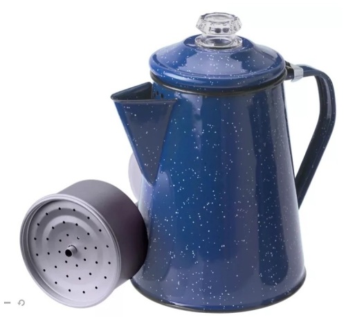 GSI Outdoors 12 Cup Enamelware Percolator - Blue, E-Commerce Return, Missing Knob on Lid - Lot 468
