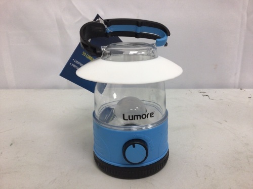 Lumore 50 Lumens LED Camping Lantern, Blue, New With Damage, Works, Broken Handle - Lot 519