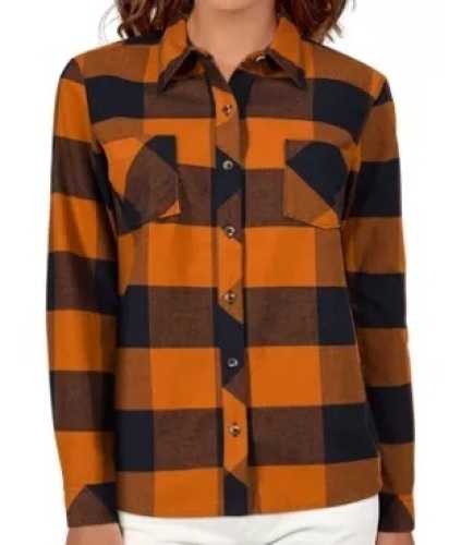 Natural Reflections Flannel Long-Sleeve Shirt for Ladies, Orange/Navy, 1X - E-Commerce Return  - Lot 472