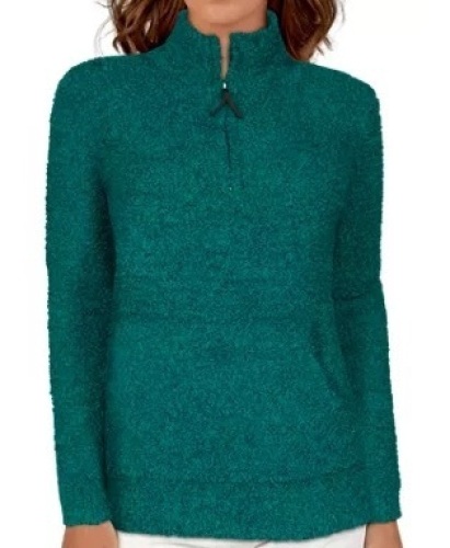 Natural Reflections Sherpa Cabin Long-Sleeve Quarter-Zip Sweatshirt for Ladies - Storm - S, New with Damage, Hole in Shoulder - Lot 51