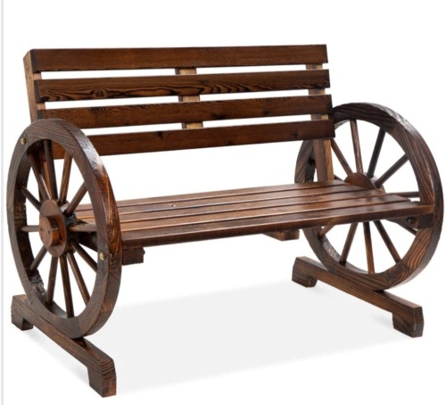2-Person Rustic Wooden Wagon Wheel Bench, Appears New - Lot 86