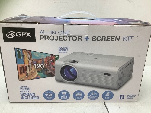 GPX All in One Projector + Screen Kit, Works, Appears New - Lot 169