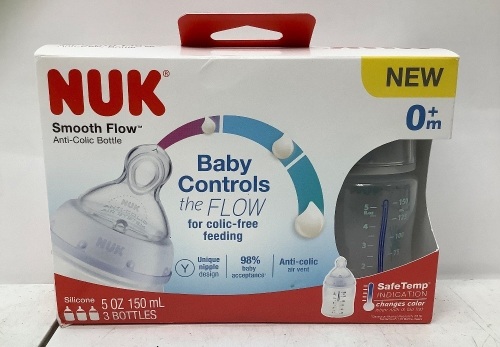 Set of (3) Nuk Smooth Flow Silicone Baby Bottles - Lot 289