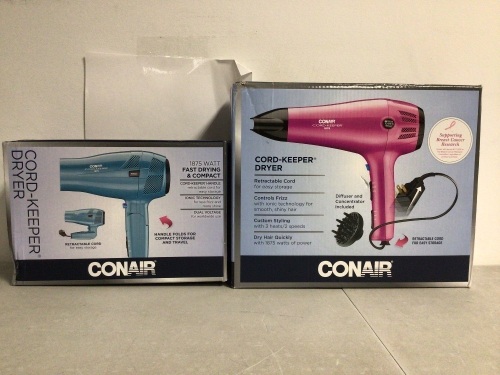 Lot of (2) Conair Hair Dryers, Powers Up, Appears New - Lot 127