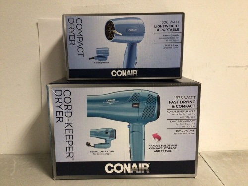 Lot of (2) Conair Hair Dryers, Works, Appears New - Lot 491