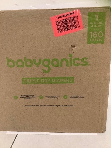 Case of (160) Babyganics Triple Dry Diapers, Size 1 - Lot 254