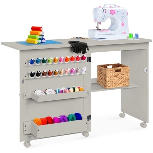 Folding Sewing Table Multipurpose Craft Station & Side Table w/ Wheels - Lot 4340