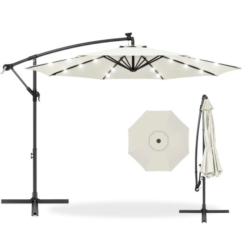 Solar LED Offset Hanging Patio Umbrella w/ Crank Tilt Adjustment - 10ft - Lot 4396