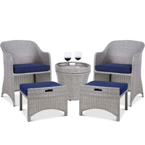 5-Piece Outdoor Wicker Bistro Set w/ Side Storage Table, No Assembly - Lot 4487