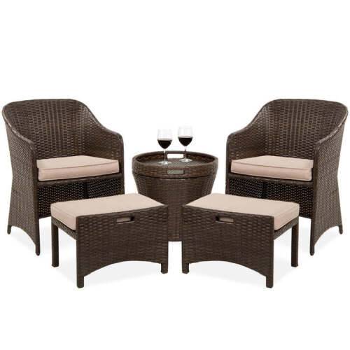 5-Piece Outdoor Wicker Bistro Set w/ Side Storage Table, No Assembly - Lot 4488