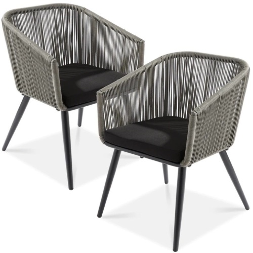 Set of 2 Indoor Outdoor Woven Wicker Patio Dining Chairs, 250lb Capacity - Lot 4566