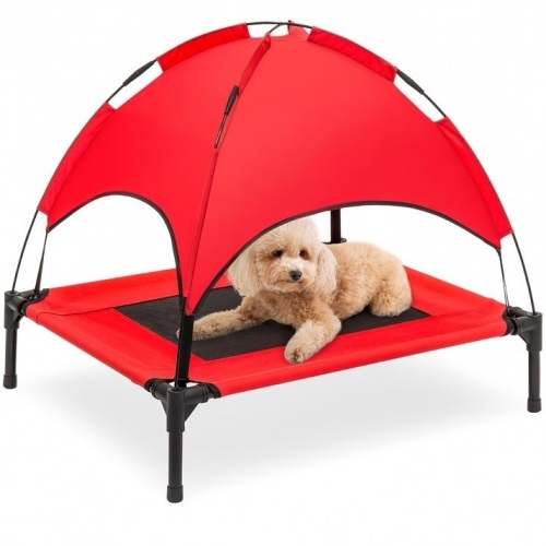 Elevated Cooling Dog Bed, Outdoor Pet Cot w/ Canopy, Carry Bag - 30in - Lot 154