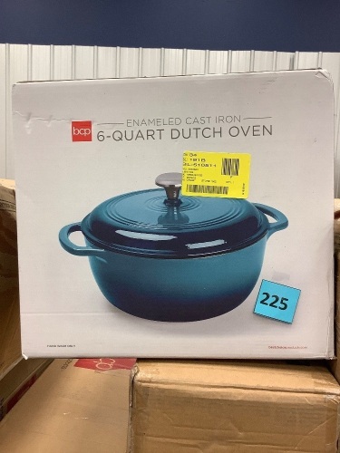 6qt Non-Stick Enamel Cast-Iron Dutch Oven Kitchen Cookware w/ Side Handles - Lot 225