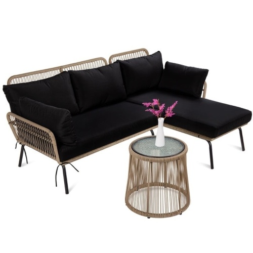 Rope Woven Sectional, L-Shape Sofa Set w/ Detachable Lounger, Table - Lot 287