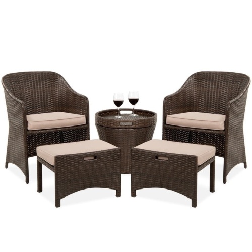 5-Piece Outdoor Wicker Bistro Set w/ Side Storage Table, No Assembly - Lot 333