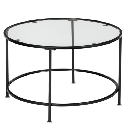Modern Round Tempered Glass Accent Side Coffee Table for Living Room, Dining Room, Tea Black Frame - Lot 357