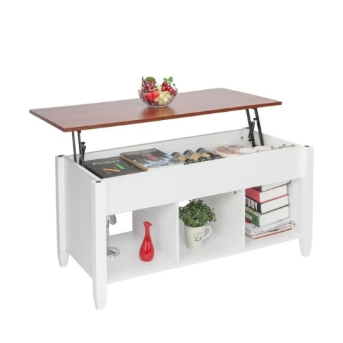 Home Lift Top Coffee Table Modern Furniture W/Hidden Compartment And Lift Tabletop - White & Light Brown - Lot 370