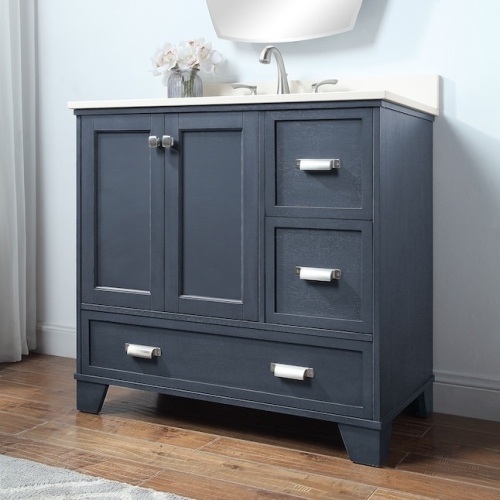 allen + roth Leeland 36-in Harbor Blue Undermount Single Sink Bathroom Vanity with White Engineered Stone Top - Lot 398