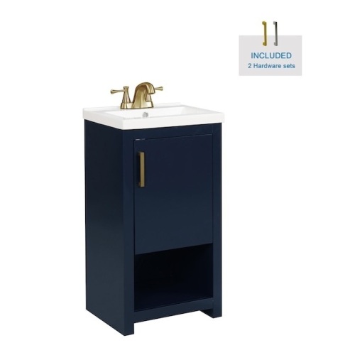 Style Selections Del Rose 18-in Navy Blue Single Sink Bathroom Vanity with White Engineered Stone Top - Lot 399