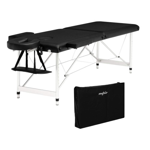 Mefeir 73" Massage Table w/Carrying Bag, 2-Fold Portable Folding Home Spa Salon Beauty Tattoo Bed w/Aluminum Legs, Armrest & Face Cradle, Height Adjustable, Black - Lot 437