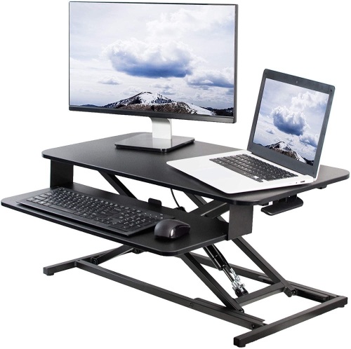 Height Adjustable 32 inch Stand Up Desk Converter, Quick Sit to Stand Tabletop Dual Monitor Riser Workstation - Lot 439