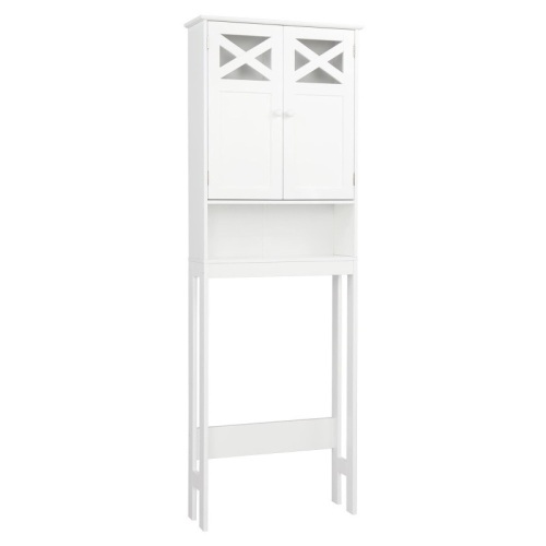 Over the Toilet Bathroom Storage Spacesaver with Cabinet and Open Shelf, Bathroom Cabinet with 2 Doors and Adjustable Shelves, White - Lot 468