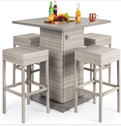 5-Piece Wicker Bar Set w/ 4 Stools, Built-In Bottle Opener, HiddenStorage, Like New, Retail - $499.99 - Lot 64