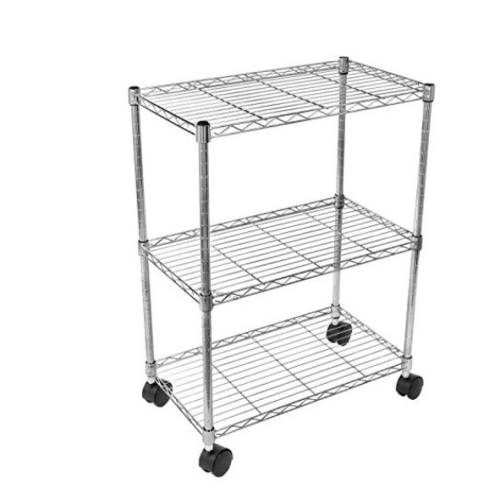 Simple Deluxe Heavy Duty 3-Shelf Shelving with Wheels, Adjustable StorageUnits, Steel Organizer Wire Rack, 23" W x 13" D x 30" H, Chrome, Like New, Retail - $38.99 - Lot 65