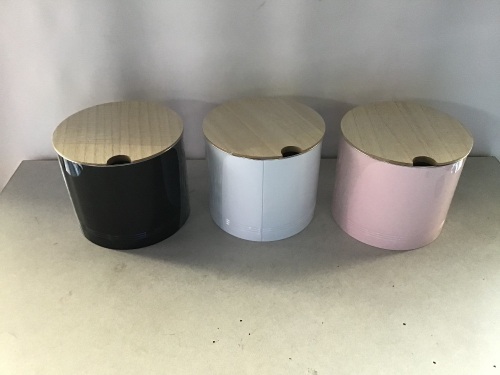 Metal Jars, LOT or 6, 2 Black, 2 Pink, 2 White, New, Retail - $5 - Lot 80