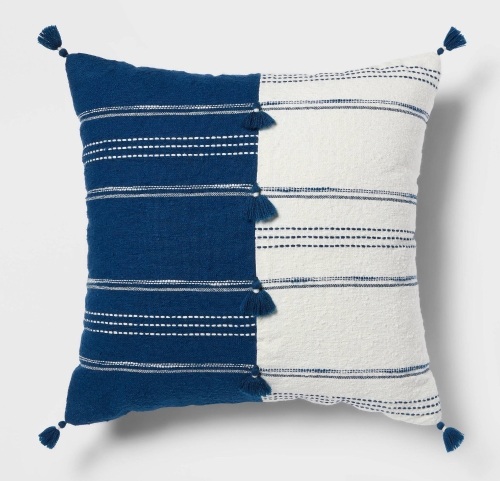 Woven Pieced Striped Square Throw Pillow Indigo/lvory- Threshold, Like New, Retail - $20 - Lot 112