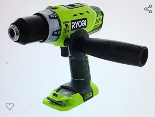 Ryobi P214 One+ 18 Volt Lithium lon 1/2 Inch 600 PoundTorque Hammer Drill/Driver (Tool Only) with Handle (Non-Retail Packaging), Used, Retail - $57.99 - Lot 121
