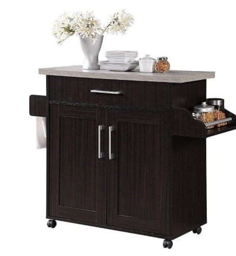 Hodedah Wheeled Kitchen Island with Spice Rack and Towel Holder,Chocolate/Gray, Like New, Retail - $113.99 - Lot 124