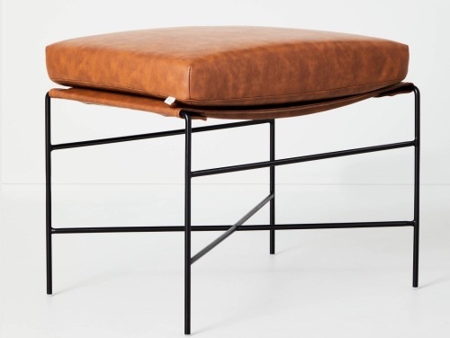 Faux Leather & Metal Ottoman Black/Brown - Hearth & Hand™with Magnolia, Like New, Retail - $99.99 - Lot 135