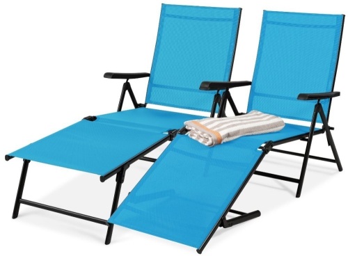 Best Choice Products Set of 2 Outdoor Patio Chaise LoungeChair Adjustable Folding Pool Lounger w/ Steel Frame - Teal, Like New, Retail - $149.99 - Lot 141
