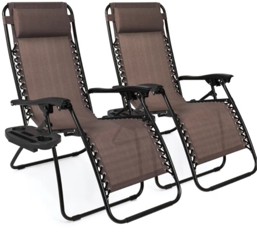 Set of 2 Adjustable Zero Gravity Patio Chair Recliners w/ Cup Holders, Like New, Retail - $99.99 - Lot 148