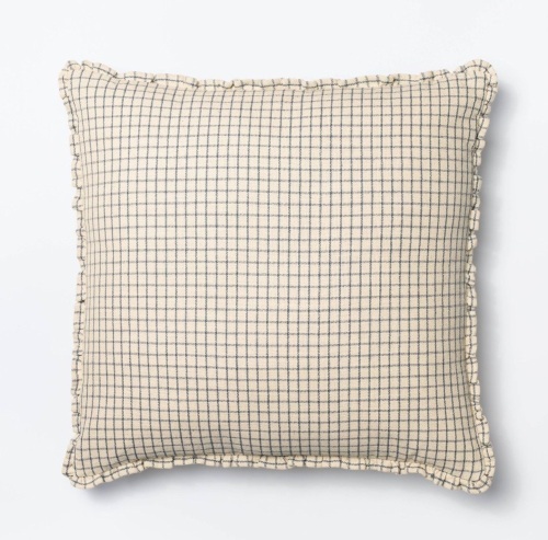 Oversized Mini Windowpane Square Throw Pillow Cream/SlateBlue - Threshold' designed with Studio McGee, Like New, Retail - $30 - Lot 170