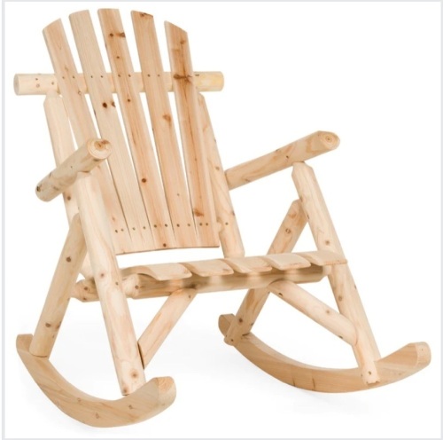Rocking Wood Adirondack Chair Accent Furniture w/ Natural Finish, Like New, Retail - $119.99 - Lot 174
