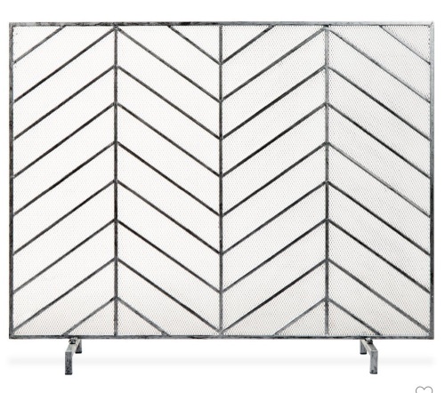 Best Choice Products 38x31in Single Panel Handcrafted IronChevron Fireplace Screen w/ Distressed Finish - Pewter, Like New, Retail - $74.99 - Lot 200