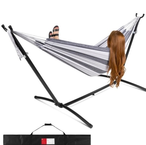 2-Person Brazilian-Style Double Hammock w/ Carrying Bag and Steel Stand, Like New, Retail - $79.99 - Lot 249