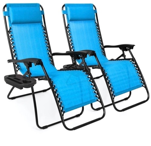 Set of 2 Adjustable Zero Gravity Patio Chair Recliners w/ Cup Holders, Like New, Retail - $99.99 - Lot 269