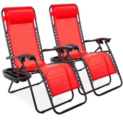 Set of 2 Adjustable Zero Gravity Patio Chair Recliners w/ Cup Holders, Like New, Retail - $99.99 - Lot 298