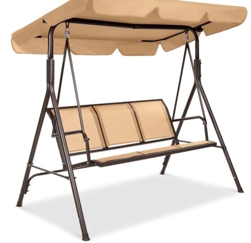 3-Seater Outdoor Canopy Swing Glider Bench w/ Textilene Fabric, Steel Frame, Like New, Retail - $129.99 - Lot 316