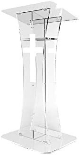 FixtureDisplays Plexiglass Acrylic Podium Clear Lectern ChurchPulpit with Cross Decor 1803- 311NEW+1803CR OSS-NF, Like New, Retail - $445.55 - Lot 321