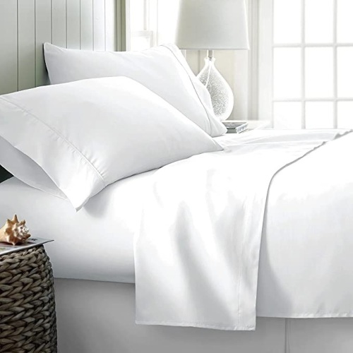 Pure Egyptian Cotton Bed Sheets (Queen, 600 Thread Count) White Sheets andPillow Cases Set (4 Piece) - Egyptian Cotton Sheets Queen Size, Like New, Retail -$64.99 - Lot 350