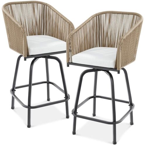 Set of 2 Woven Wicker Swivel Barstools w/ 360 Rotation, Steel Frame - Lot 207