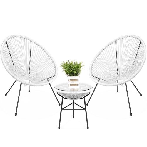3-Piece All-Weather Patio Acapulco Bistro Set w/ Rope, Glass Top Table - Missing Parts - Lot 254