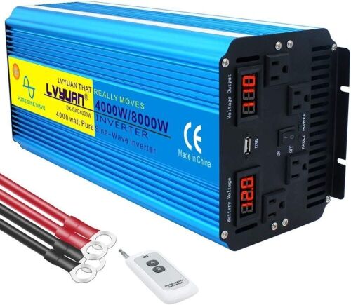 4000W Pure Sine Wave Power Inverter 12V DC to 110V-120V AC - Lot 440