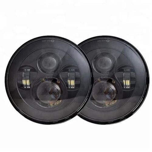 2-Piece 7" Black Round LED Headlights for Jeep Wrangler  - Lot 444